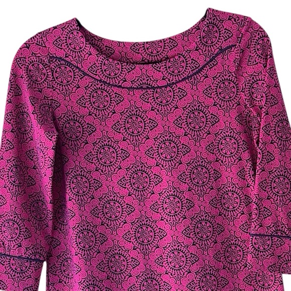 LANDS’ END | NWOT 3/4 SLEEVE SHEETH DRESS UPF 50 BRIGHT PINK & NAVY BLUE TRIM XS - Picture 2 of 8